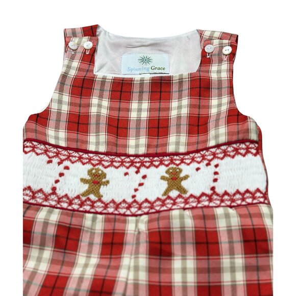 Classic Christmas Gingerbread Smocked Tartan Jon Jon - Christmas Holiday - Picture 6 of 7